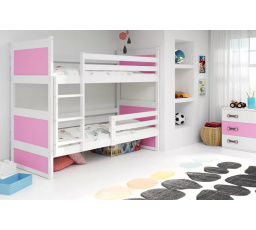 Dětská patrová postel RICO 80x160 cm, bez matrací, Bílá/Růžová