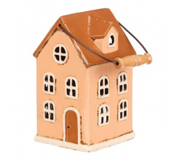 Domeček keramický - patrový, na čajovou svíčku, žlutý