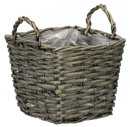Košík proutěný - obal na květiny, hranatý, šedý