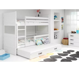 Dětská patrová postel RICO 3 s přistýlkou 80x160 cm, včetně matrací, Bílá/Bílá