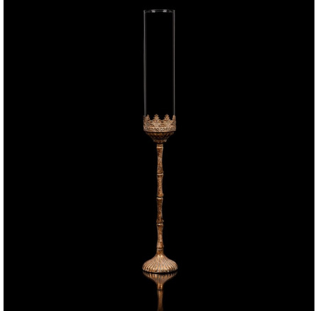 Svícen kovový s vysokým sklíčkem - 66 cm, zlatý