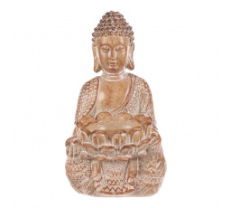 Buddha - polyresin, místo na čajovou/LED svíčku, sv. hnědý