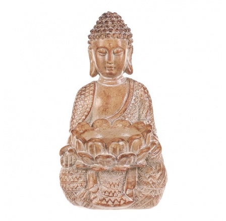 Buddha - polyresin, místo na čajovou/LED svíčku, sv. hnědý