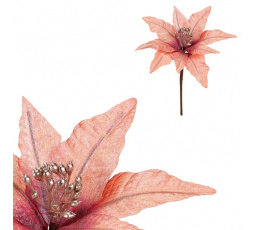 Vánoční růže - umělý květ na stonku, meruňková se třpytkami