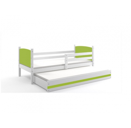 Postel z masivu pro 2 děti TAMI 2 - Bílá/Zelená