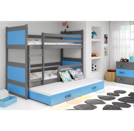Dětská patrová postel RICO 3 s přistýlkou 80x190 cm, bez matrací, Grafit/Modrá