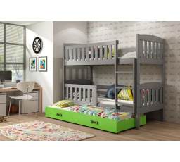 Dětská patrová postel KUBUS 3 s přistýlkou 80x190 cm, včetně matrací, Grafit/Zelená
