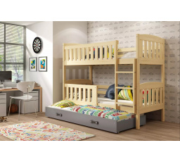 Dětská patrová postel KUBUS 3 s přistýlkou 80x190 cm, bez matrací, Přírodní/Grafit