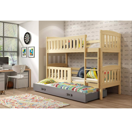 Dětská patrová postel KUBUS 3 s přistýlkou 80x190 cm, bez matrací, Přírodní/Grafit