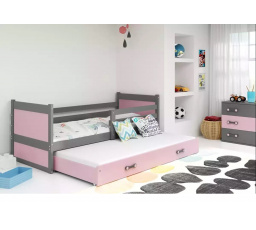 Dětská postel RICO s přistýlkou 90x200 cm, s matracemi, Grafit/Růžová