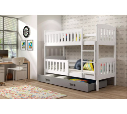 Dětská patrová postel KUBUS se šuplíkem 90x200 cm, včetně matrací, Bílá/Grafit