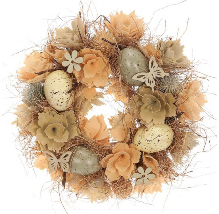Věnec velikonoční - pr. 25 cm, vajíčka, květy a motýli