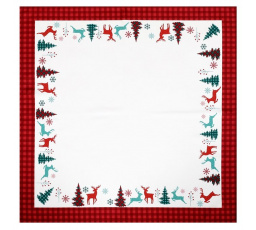 Ubrus bílý - vánoční, červené okraje, 100% polyester, 80 x 80 cm