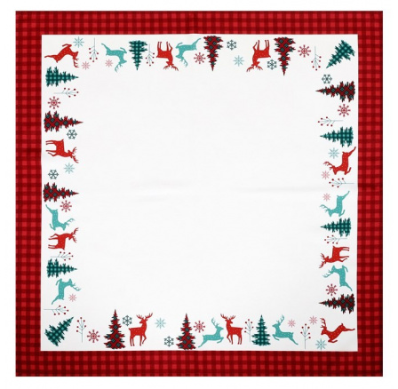 Ubrus bílý - vánoční, červené okraje, 100% polyester, 80 x 80 cm