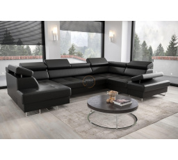 Rohová sedací souprava GALAXY MAX II s funkcí spaní 210x350x165 - černá eko kůže, pravá