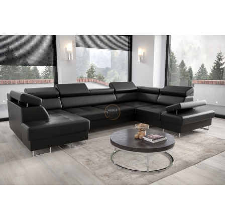 Rohová sedací souprava GALAXY MAX II s funkcí spaní 210x350x165 - černá eko kůže, pravá Rohová sedací souprava GALAXY MAX II s funkcí spaní 210x350x165 - černá eko kůže, pravá
