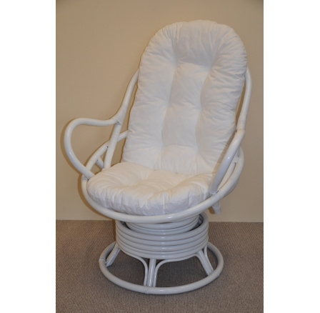 Ratanové houpací křeslo Swivel Helsinky  bílé polstr bílý