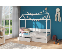 Dětská postel Domek OTELLO 180x80 cm se zábranou, s matrací, 180x80, Bílá/Šedá
