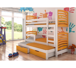 Dětská patrová postel SORIA s výsuvem a se šuplíky, včetně matrací, Bílá/Oranžová