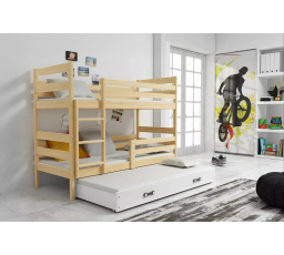Dětská patrová postel ERYK 3 s přistýlkou 80x190 cm, bez matrací, Přírodní/Bílá