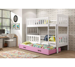 Dětská patrová postel KUBUS 3 s přistýlkou 80x190 cm, bez matrací, Bílá/Růžová