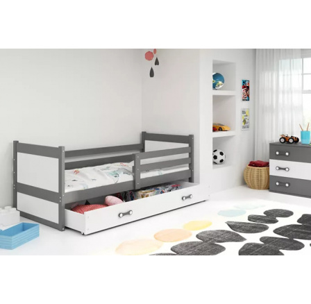 Dětská postel RICO 80x190 cm se šuplíkem, s matrací, Grafit/Bílá