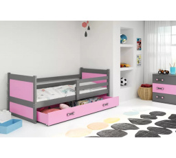 Dětská postel RICO 80x190 cm se šuplíkem, s matrací, Grafit/Růžová