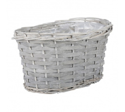 Truhlík oválný - obal dekorační proutěný s igelitem, barva šedá