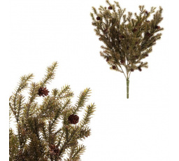 Jehličí - umělá větev se šiškami, zelená, pozlacená