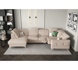 Rohová sedací souprava MALIBU MAX II s funkcí spaní a relaxací 180x350x182 cm - béžová, Pravá strana