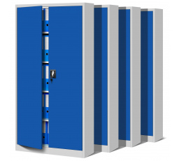 Sada 4x kancelářská kovová skříň na dokumenty JAN H, 900 x 1950 x 400 mm, šedo-modrá