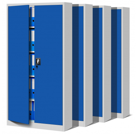 Sada 4x kancelářská kovová skříň na dokumenty JAN H, 900 x 1950 x 400 mm, šedo-modrá