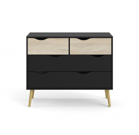 Komoda RETRO 395, Černý mat/Dub sonoma