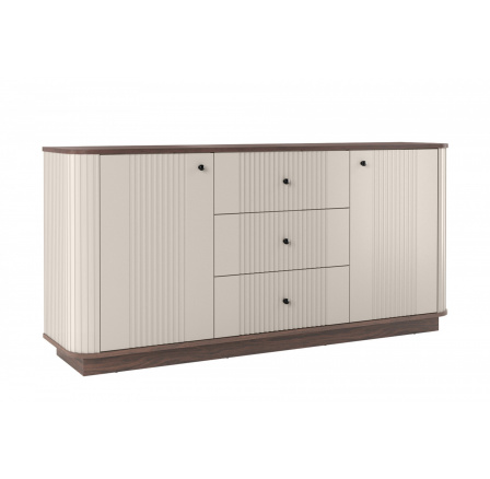 VESPER KOMODA 160 2D3SZ - kašmírová MDF / ořech / černé úchyty / sokl