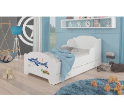 Dětská postel AMADIS se šuplíkem a matrací 160x80 cm, Bílá/Sea Animals