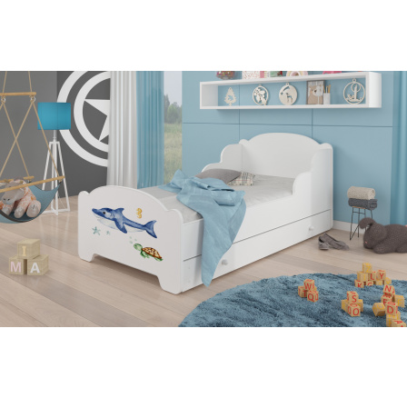 Dětská postel AMADIS se šuplíkem a matrací 160x80 cm, Bílá/Sea Animals