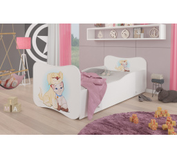 Dětská postel GONZALO s matrací a šuplíkem, 160x80 cm, Bílá/Dog and Cat