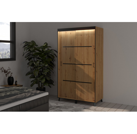 Šatní skříň BERKE 120, Artisan/Černá + LED osvětlení