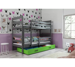 Dětská patrová postel ERYK se šuplíkem 80x190 cm, včetně matrací, Grafit/Zelená