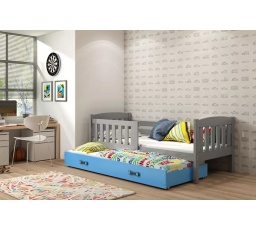 Dětská postel KUBUS s přistýlkou 90x200 cm, s matracemi, Grafit/Modrá