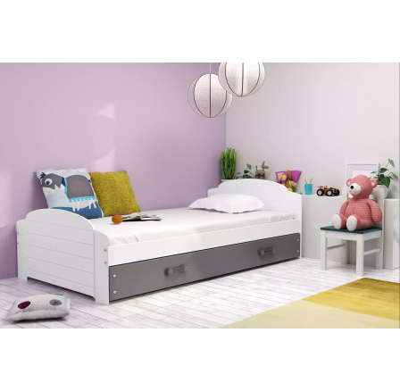 Dětská postel LILI 90x200 cm se šuplíkem, bez matrace, Bílá/Grafit