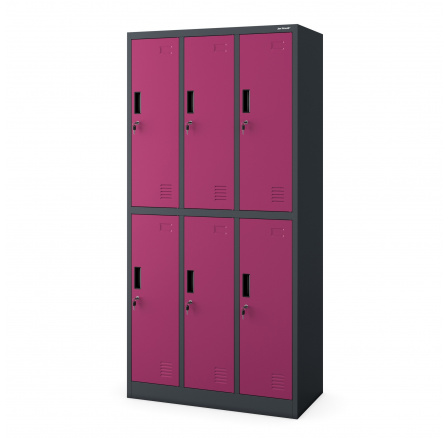 Kovová uzamykatelná šatní skříňka fuchsiová: s 6 boxy IGOR, 900 x 1850 x 450 mm Kovová uzamykatelná šatní skříňka fuchsiová: s 6 boxy IGOR, 900 x 1850 x 450 mm