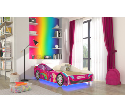 Dětská postel CAR PINK s matrací a LED osvětlením, 140x70 cm