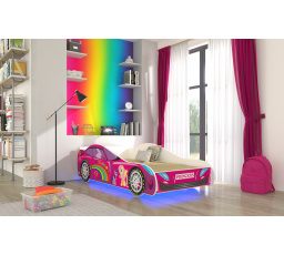 Postel s matrací a LED osvětlením CAR PINK 140x70 Růžová