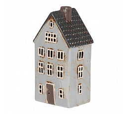 Domeček keramický - na čaj. svíčku, patrový, modrý