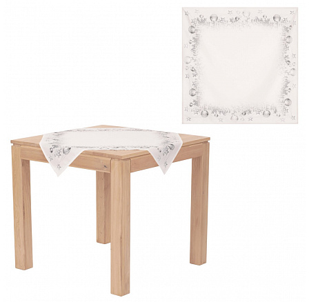 Ubrus - vzor se stříbrnými ozdobami, 100% polyester, 80 x 80 cm Ubrus - vzor se stříbrnými ozdobami, 100% polyester, 80 x 80 cm