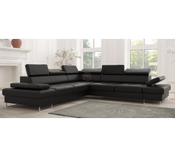 Rohová sedací souprava GALAXY MAX s funkcí spaní 280X280 přírodní kůže - Pravá strana, černá kůže