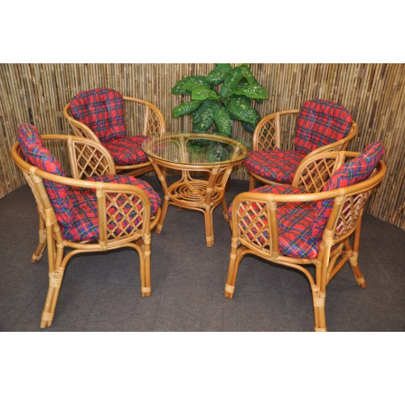 Ratanová sedací souprava Bahama 4+1 medová, polstr červený Ratanová sedací souprava Bahama 4+1 medová, polstr červený