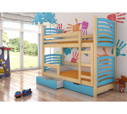 Dvoulůžková patrová postel s matracemi OSUNA Pine+Blue