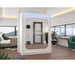 Posuvná skříň se zrcadlem a LED osvětlením CLEVER 150 Bílá+Bílá